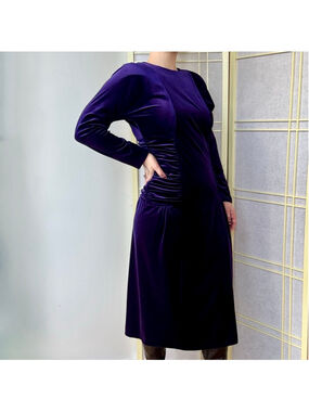 Barbara Semrick 1980’s Purple Vintage Velvet Midi Dress